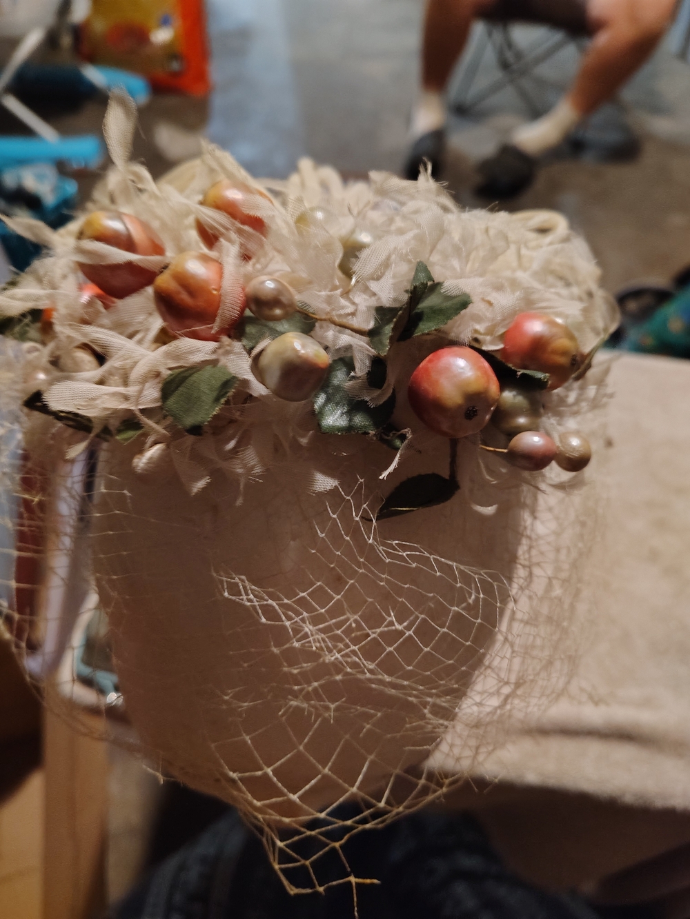 Vintage-Inspired Cream Fascinator with Peach Berry Accents
